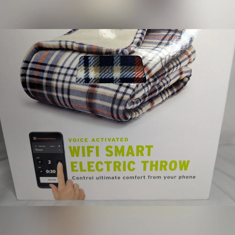 Eddie Bauer Voice Activated WiFi Smart Electric Sherpa Plaid Throw Blanket - NEW